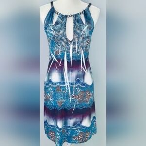 NWT Cristina Love Blue Purple Dress With Cutouts And Jeweled Detailing